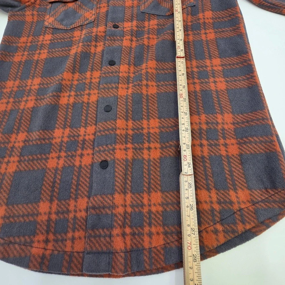 O'NEILL SHACKET PLAID MENS SMALL ORANGE GRAY FLEECE SNAP BUTTONS ARCTIC CHECK
